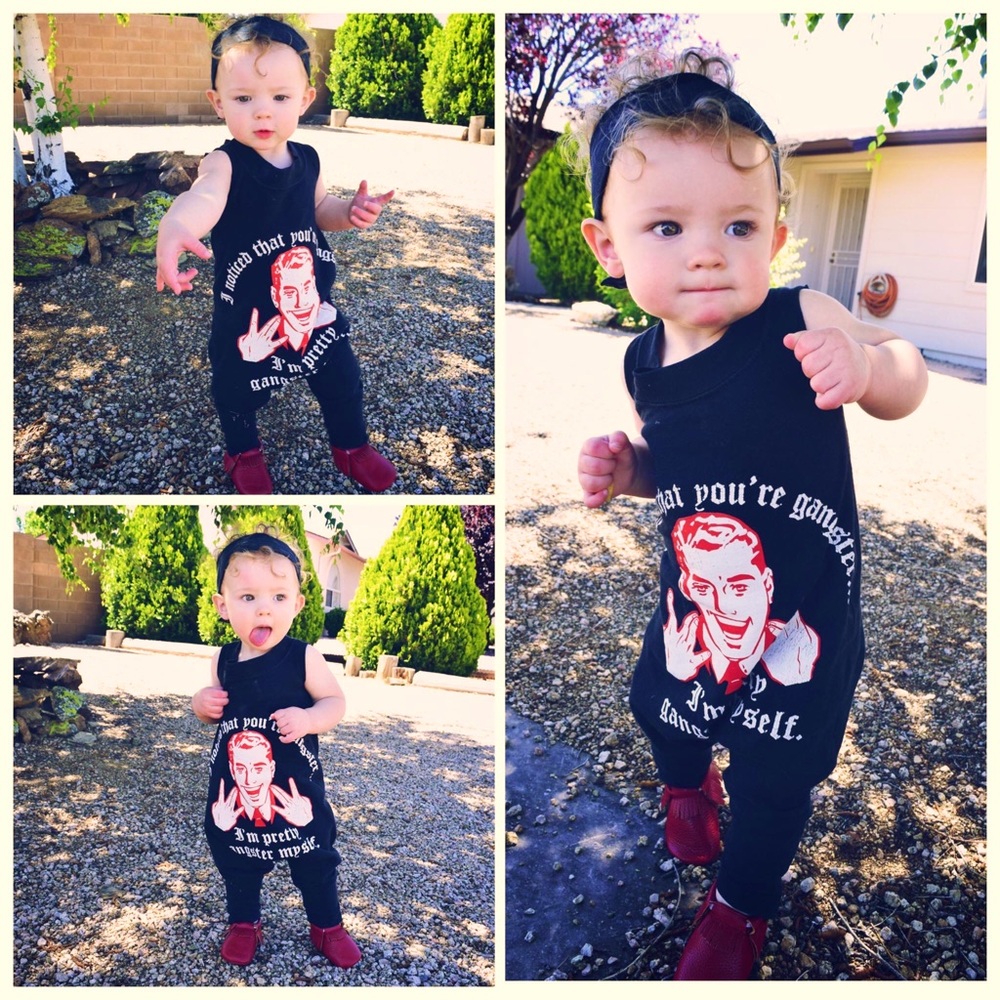 Handmade Unisex Gangster Cotton Toddler One-Piece Pull On Romper